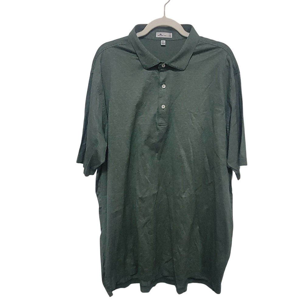 Peter Millar XXL Polo Shirt Green White Striped Cotton Golf Mens‎
